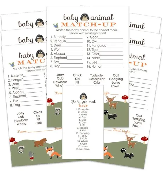 Woodland Animal Match Baby Shower Game ( 25 Pack )