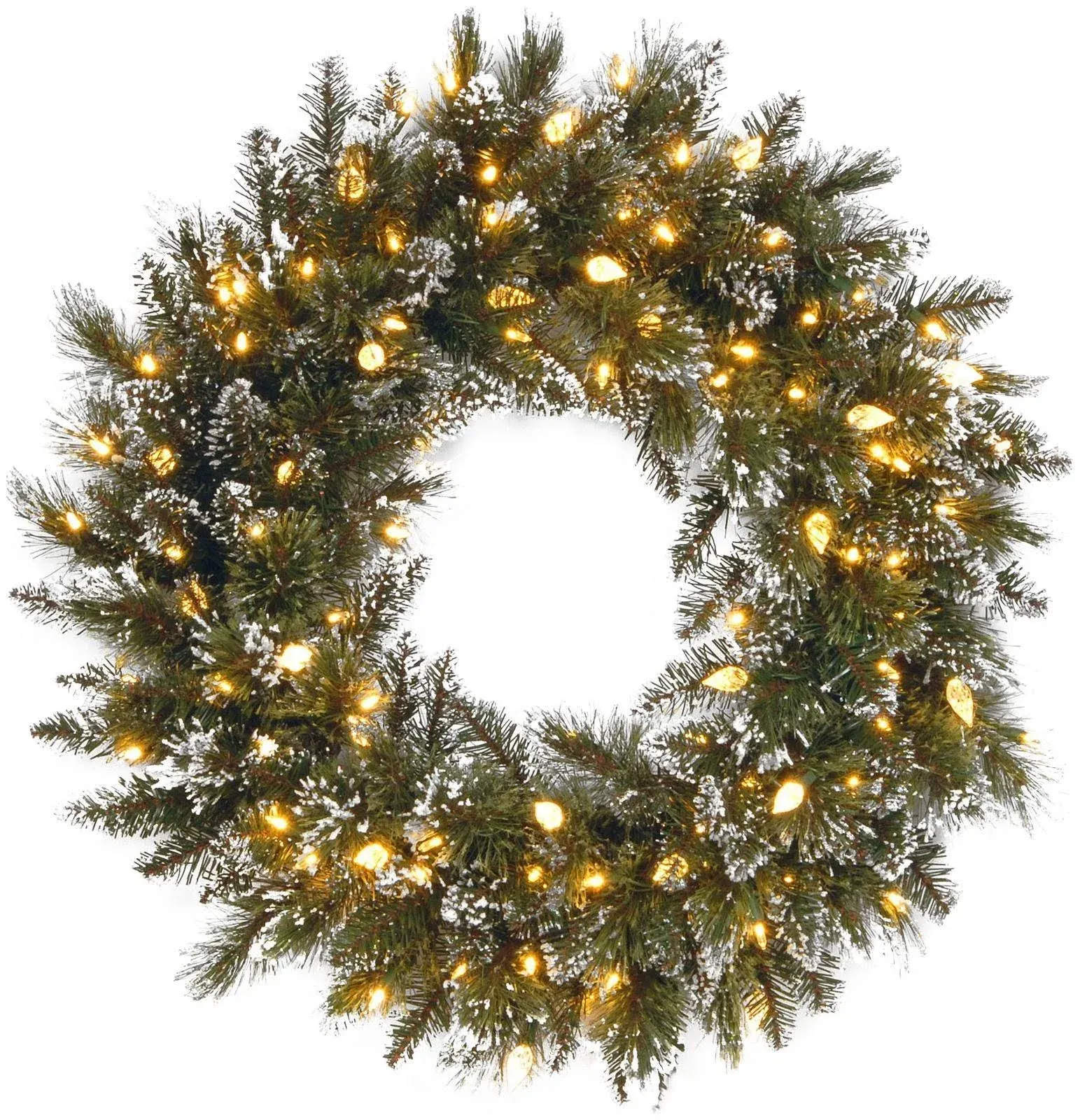 National Tree GB3-319-24W-6 24-Inch Glittery Bristle Pine Wreath with 50 Soft White LED Lights