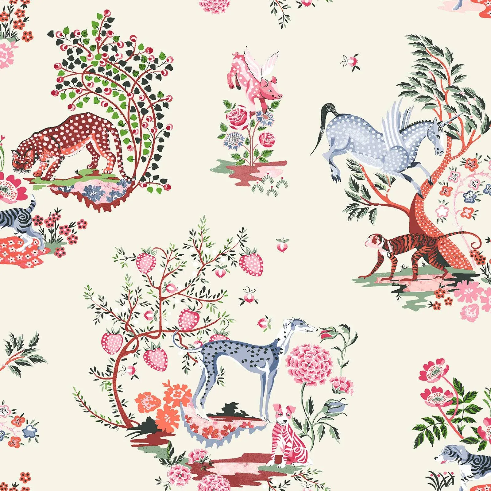 Cath Kidston Painted Kingdom Wallpaper Cream- Modern Wallpaper for Living Room, Bedroom, Fireplace - Decorative Luxury Wall Paper with Whimsical Wild Animals & Beautiful Botanicals (Cream)