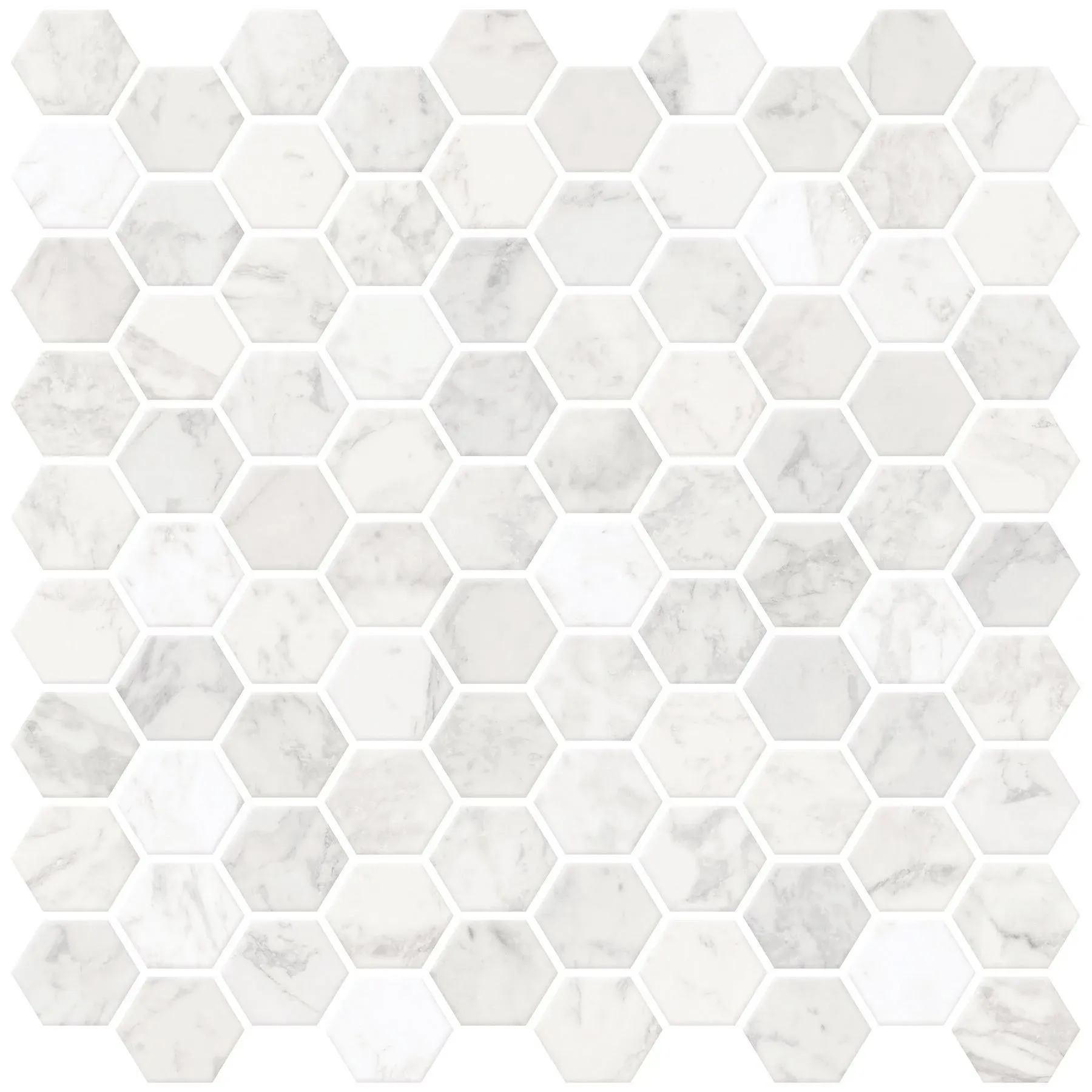 In Home InHome NH2359 Hexagon Marble Peel Stick Backsplash Tiles, White & Off-White