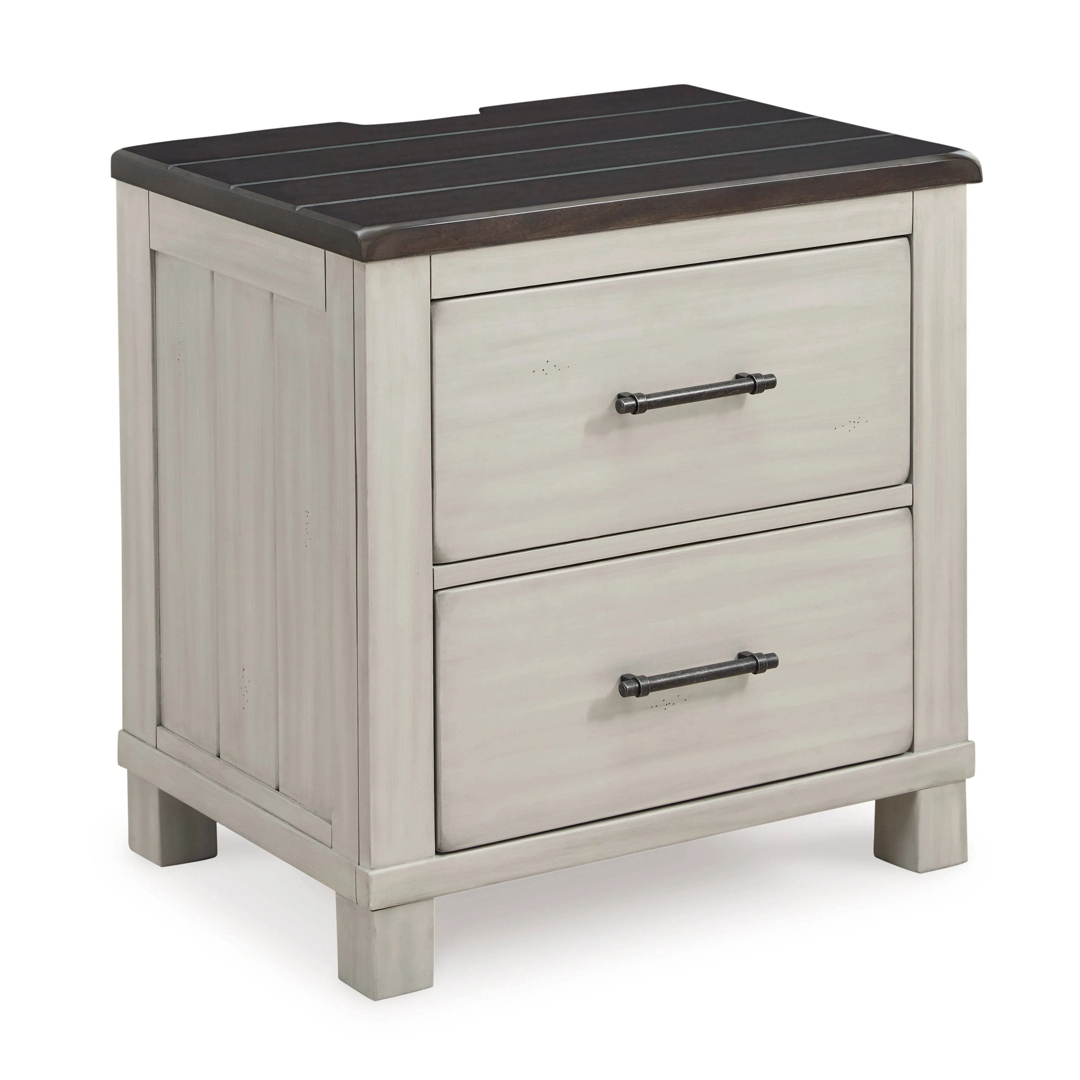 Signature Design by Ashley Darborn Retro 2 Drawer Nightstand with Power Supply and USB Ports, 26.38" Tall, Light Gray & Dark Brown