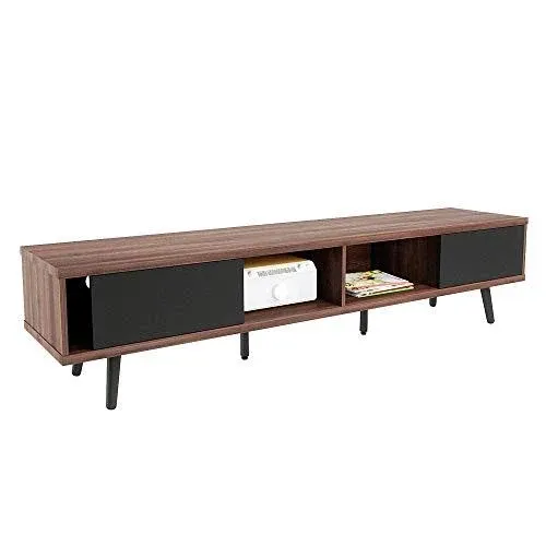 Bestier 70 inch Mid Century Modern TV Stand for 75 inch TV, Low Profile TV Stand with Storage, Entertainment Center for Living Room, Cord Management, Gray Wash