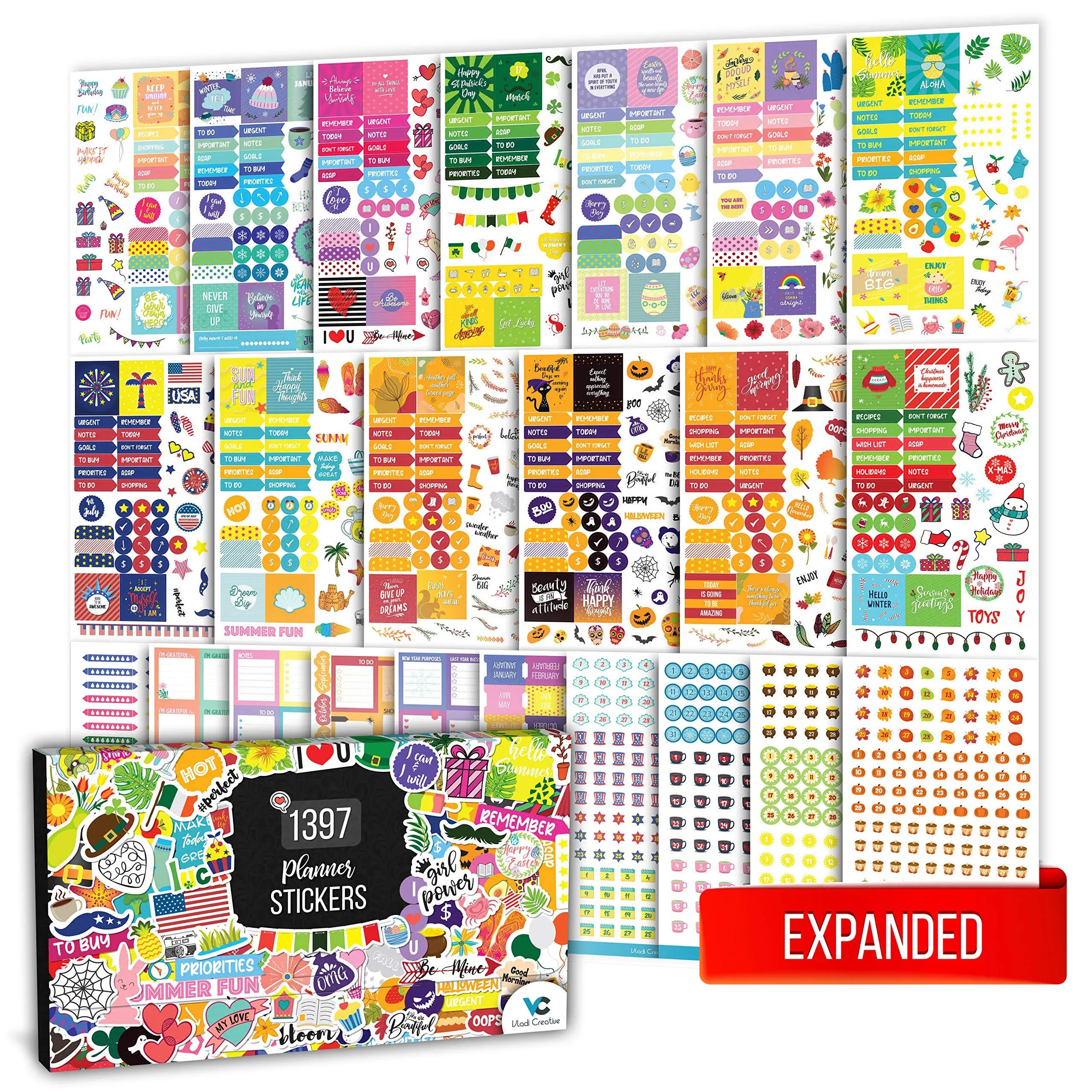 [Expanded] Aesthetic Planner Stickers - Seasonal, Productivity & Decorative Stickers for Women - 23 Sheets / 1397 pcs - Ideal for Journals, Calendars, Planners