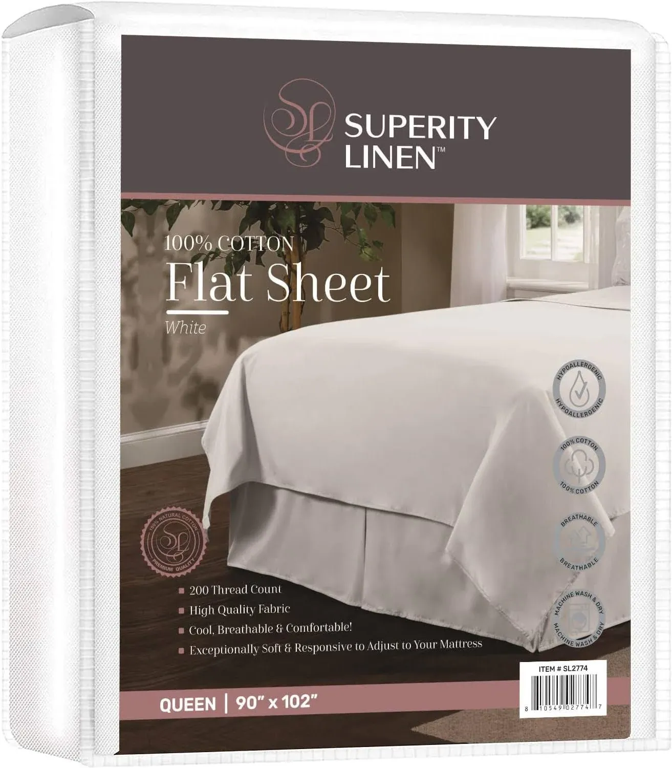 Superity Linen Flat Sheet for Bed - 100% Premium Cotton - 200 Thread Count