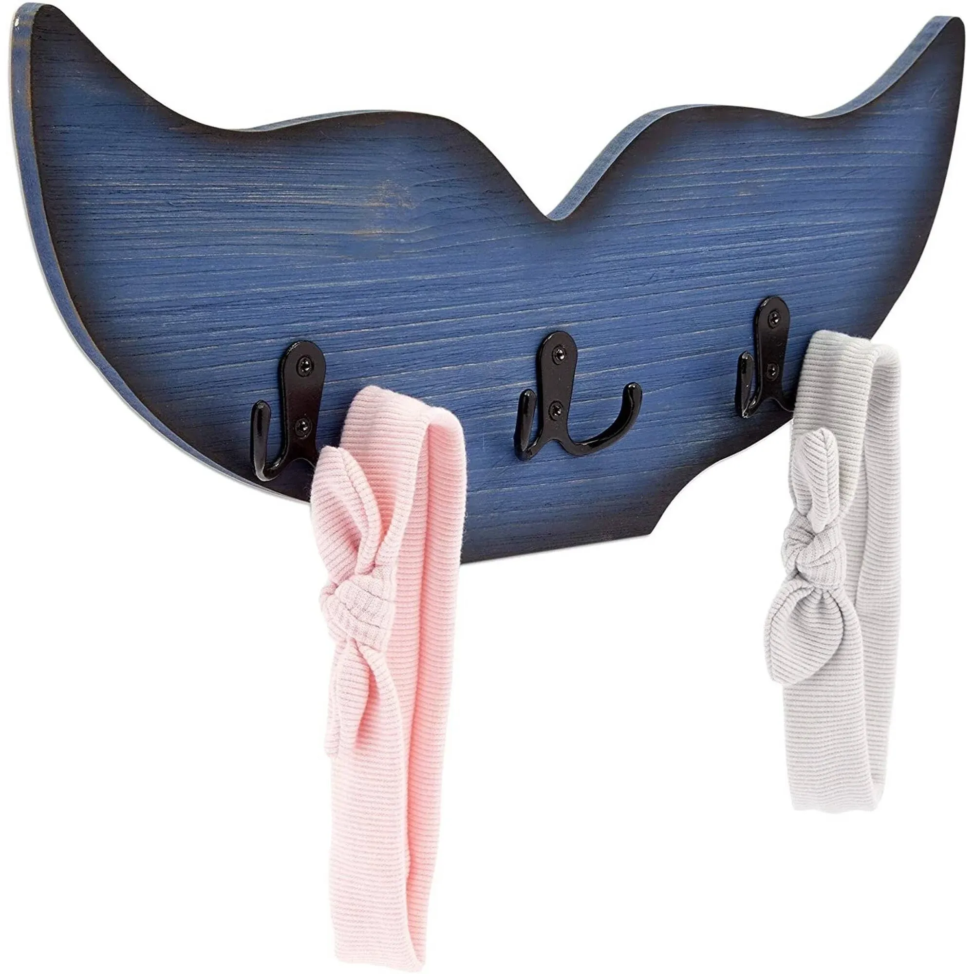 Okuna Outpost Whale Tail Wall Hook for Nursery, Nautical Ocean Wall Decor (Blue, 15.5 x 6.75 x 1 in)