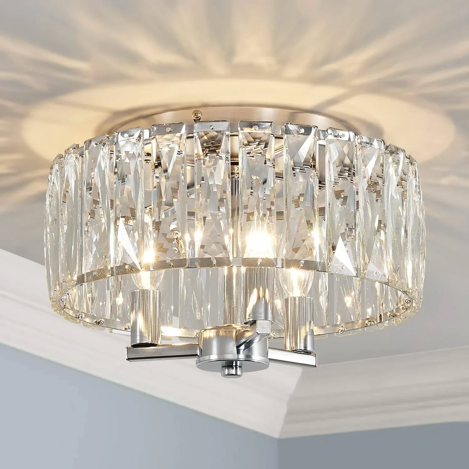 AGV LIGHTING CL002C K9 Crystal Flush Mount Ceiling Light Fixture, Perfect for Living Room, Bedroom, Dining Room, Chrome Finish