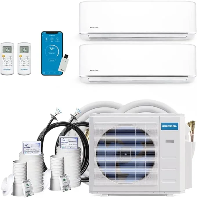 MRCOOL DIY Mini Split - 21,000 BTU 2 Zone Ductless Air Conditioner and Heat Pump with 25 ft. Install Kit, DIYM218HPW01C07