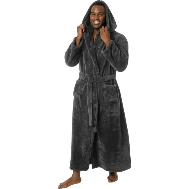 Ross Michaels Men's Hooded Full Length Plush Fleece Bath Robe