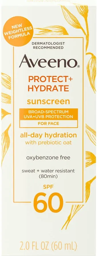 2 Pack - Aveeno Protect + Hydrate Moisturizing Face Sunscreen Lotion with Broad Spectrum SPF 60, 2 fl. oz 1 ea