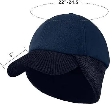 LCZTN Wool Winter Baseball Cap with Warmer Earflap for Men ＆ Women Outdoor Ski V