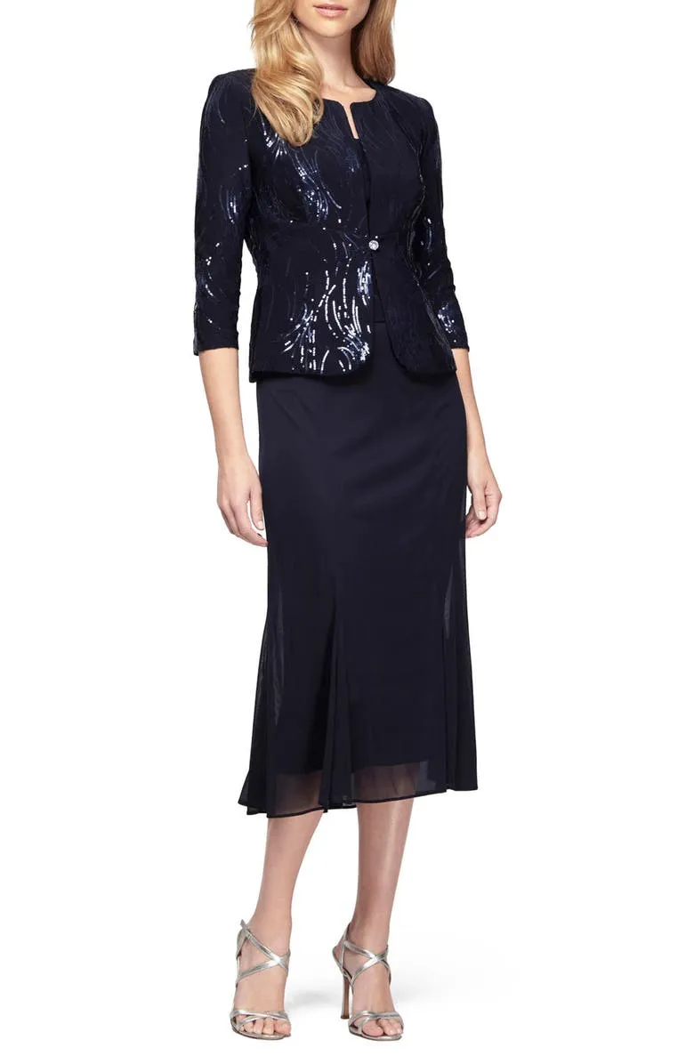 Alex Evenings Sequin Midi Dress with Jacket Pewter Frost