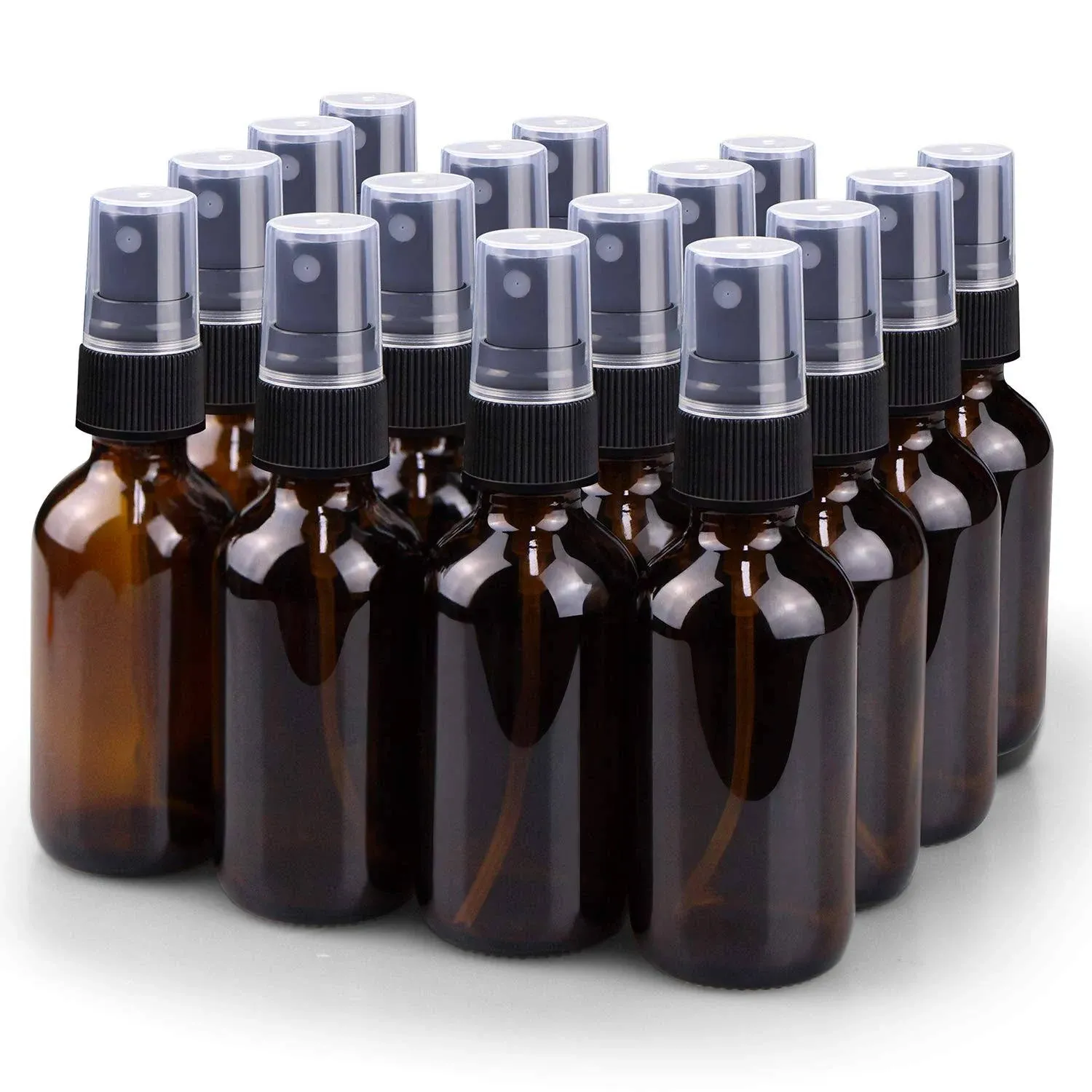 16 Pack of 2oz Amber Glass Spray Bottles - Fine Mist, Refillable, Eco-Friendly