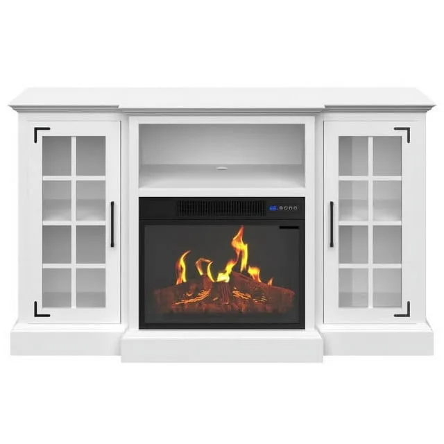 Northwest TV Stand with Electric Fireplace Fits TVs up to 65-Inches - Media Console with Storage Cabinet, Adjustable Heat, and LED Flames (White)