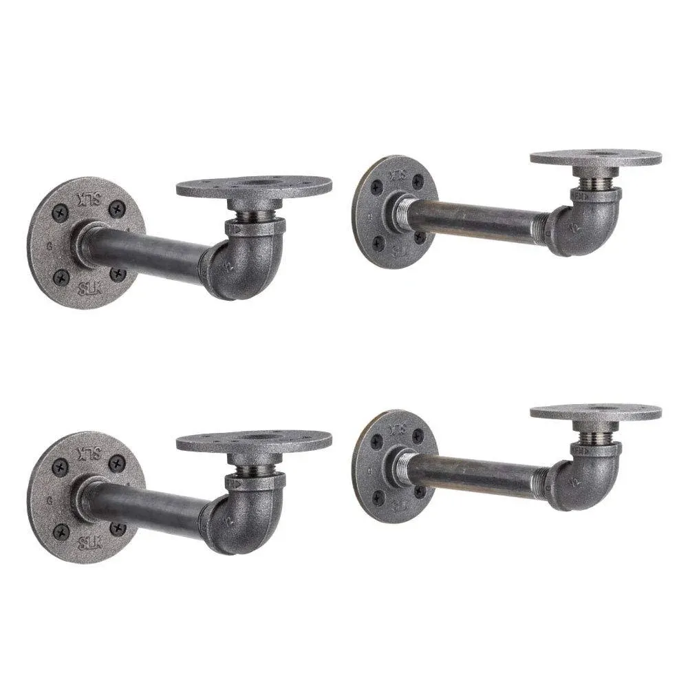 PIPE DÉCOR Industrial Pipe Shelf Brackets 4 Pack, Authentic Pipe Plumbing Fit...