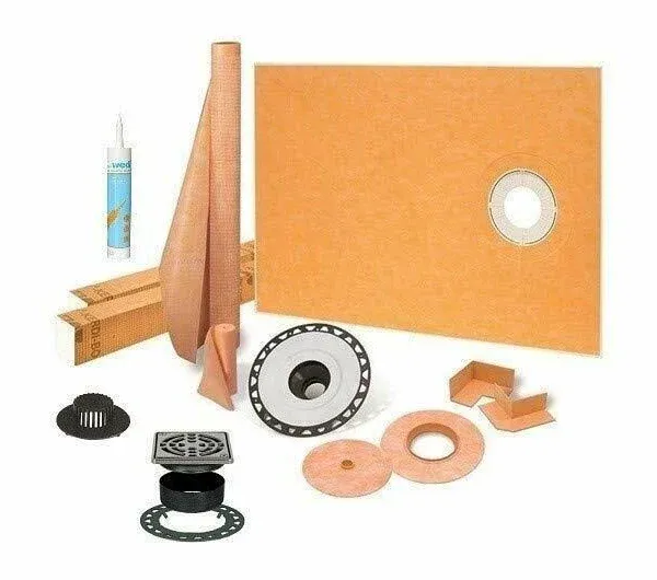 Schluter Kerdi Offset Shower Kit 38” x 60” w/ 2” ABS Flange, 4” Grate Assembly