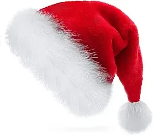 TCJJ Christmas Hat Santa Hat Holiday Unisex Velvet Comfort Extra Thicken Xmas Hat for Adults New Year Festive Christmas Party Supplies