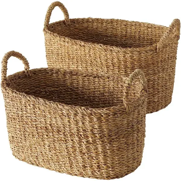 Set of 2 Oval Seagrass Baskets - Beach Style - Baskets - by Whole House Worlds | Houzz