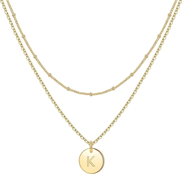 IEFWELLInitial Necklaces for Women Girls Gold Silver Rose Gold Double Side Engraved Hammered Coin Necklaces Initial Necklace for Women Girls Jewelry