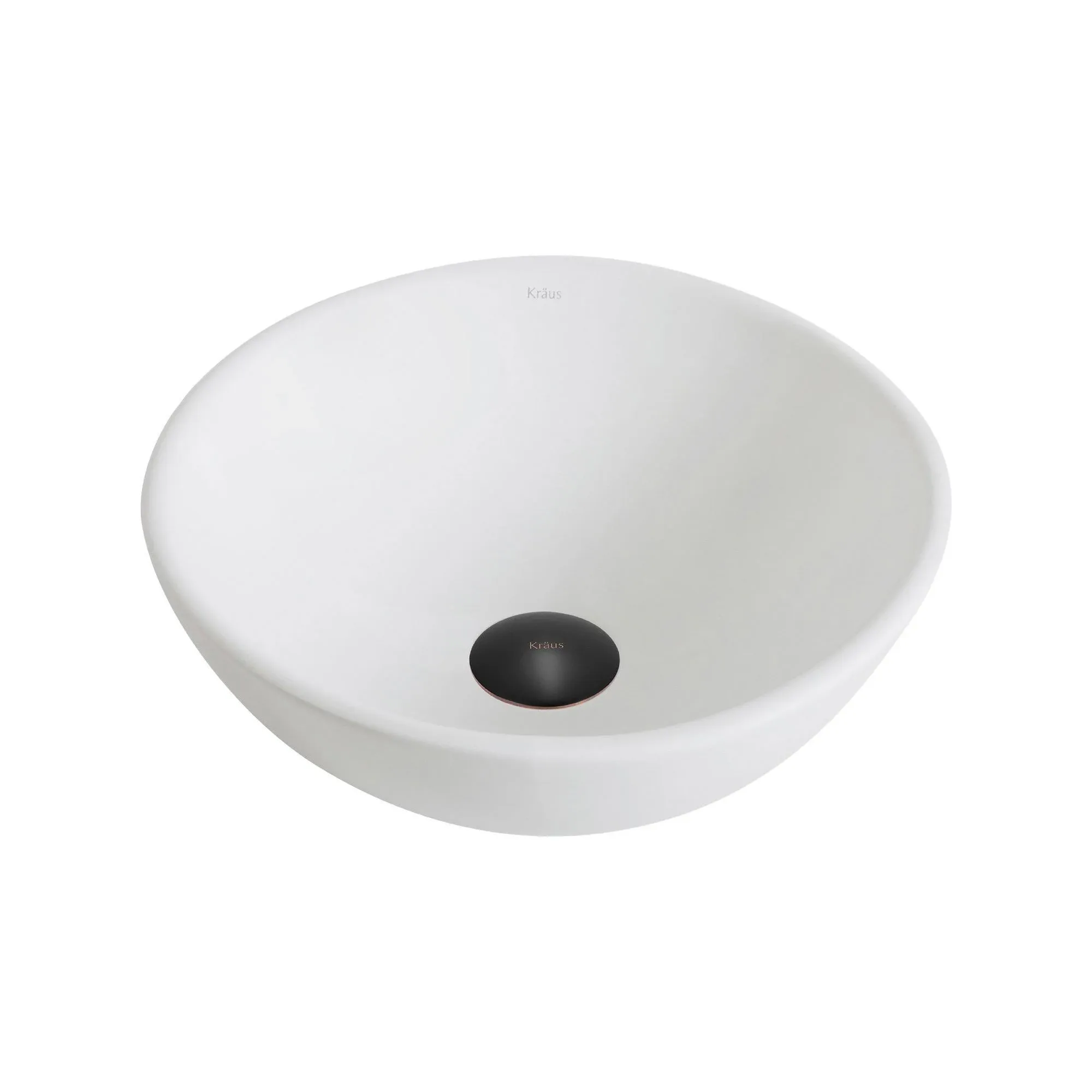 Kraus Elavo White Ceramic Small Round Vessel Bathroom Sink - Oil Rubbed Bronze