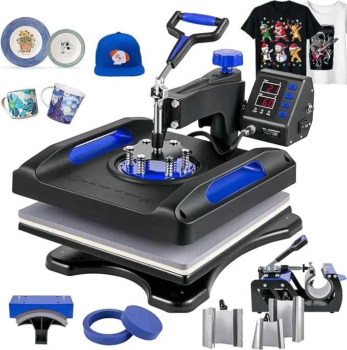 VEVOR Heat Press Machine 8 in 1 Combo - 15x15 Tshirt Press Machine with Tumbler Press, 360° Swing Away Digital Multifunction Heat Transfer