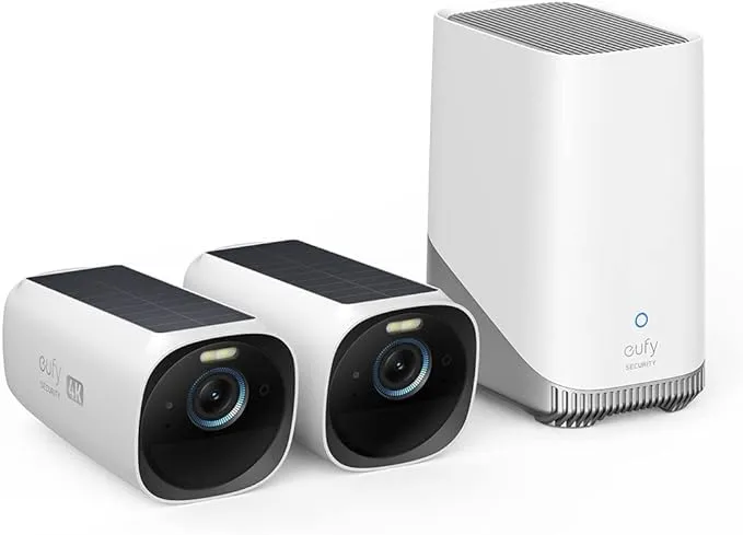 eufy Security S330 eufyCam 3 2-Cam Kit, Security Camera Outdoor Wireless, 4K Camera with Solar Panel, Forever Power, Face Recognition AI, Expandable Local Storage up to 16TB, No Monthly Fee (Renewed)eufy Security S330 eufyCam 3 2-Cam Kit, Security Camera