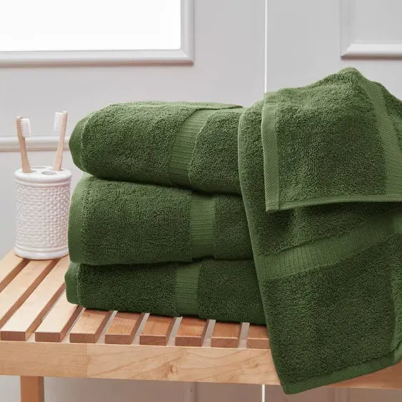 Towel Bazaar Premium Turkish Cotton Super Soft and Absorbent Towels (4-Piece Bath Towels, Moss Green)