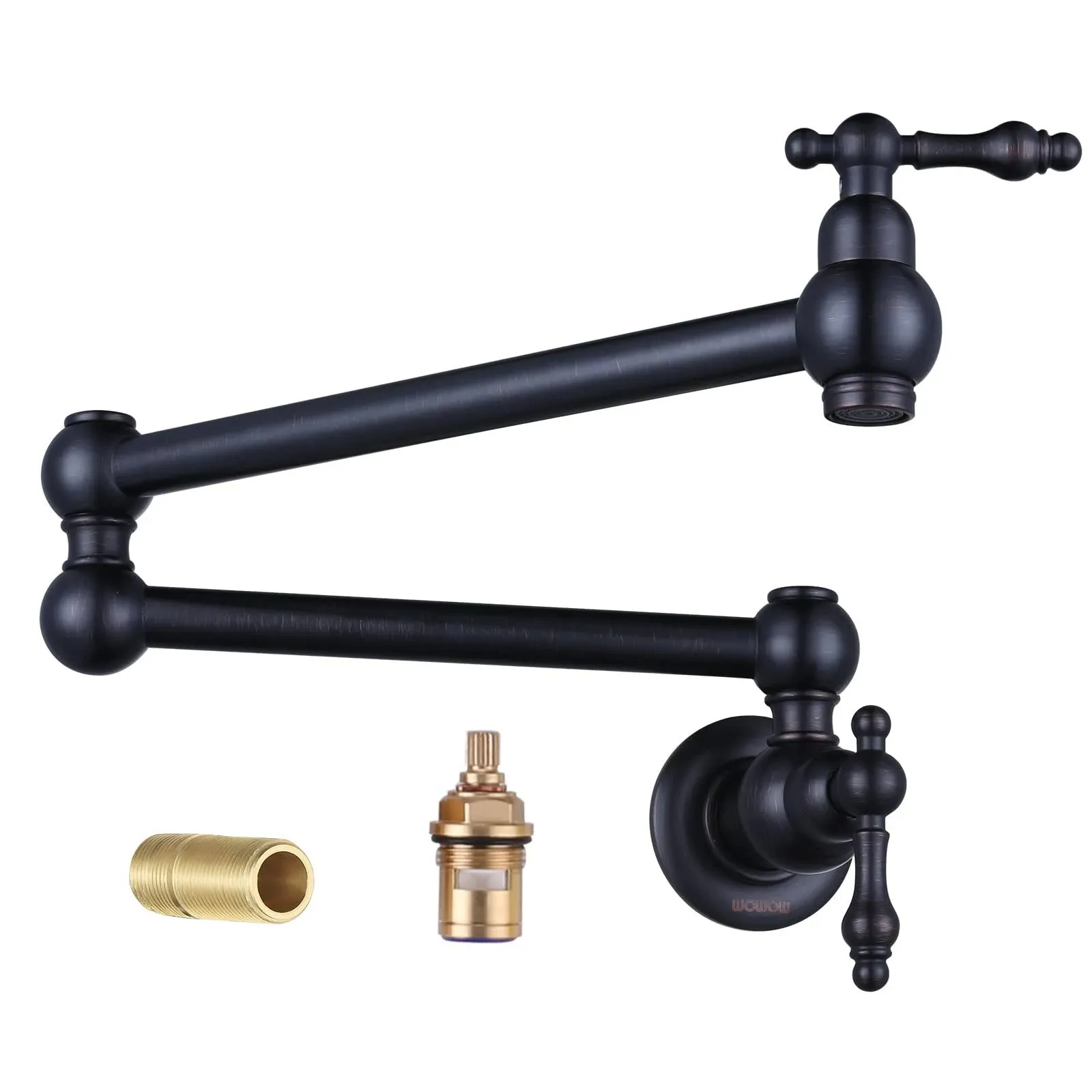 WOWOW Pot Filler Faucet Wall Mount Brass Faucets Kitchen Commercial Faucet Folding Kitchen Faucet Lead-Free Restaurant Faucets Copper 2 Handles Brushed Nickel Double Joint Swing Arm Faucet