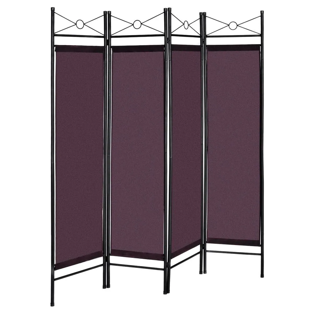 4 Panels Metal Frame Room Private Folding Screen-Brown