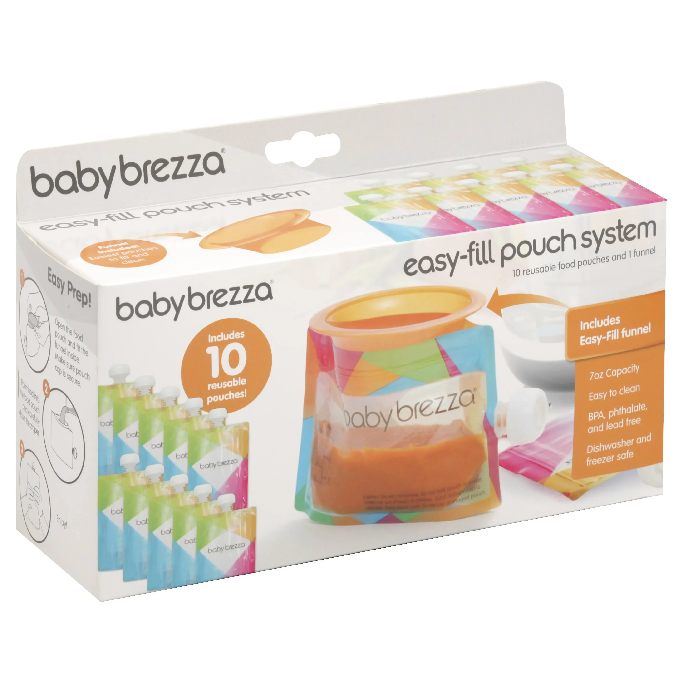 Baby Brezza Reusable Baby Food Storage Pouches, 10 Pack 7oz - Make Organic Food Puree for Kids or Toddlers and Store in Refillable Squeeze Pouches, Bulk Set is Freezer Safe & Washable