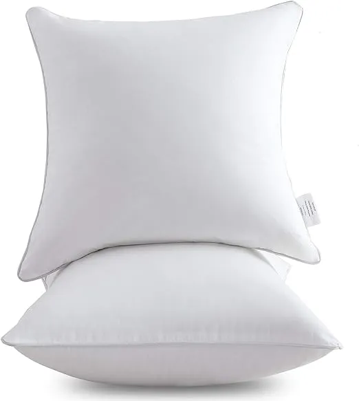 Oubonun 18"x18" Pillow Inserts (Set of 2) - Throw Pillow Inserts with 100% Cotton Cover - 18 Inch Square Interior Sofa Pillow Inserts - Decorative Pillow Insert Pair - White Couch Pillow