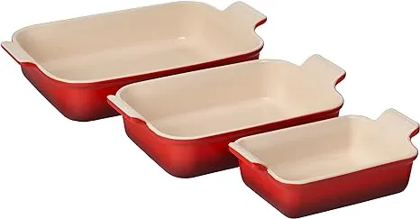 Le Creuset Set of (3) Heritage Rectangular Baking Dishes,Cerise