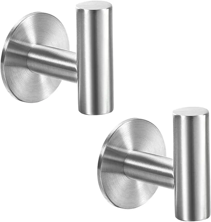 Vuzvuv Adhesive Hooks Brushed Nickel SUS304 Stainless Steel Towel Hooks Heavy Duty Waterproof Wall Hooks Self Adhesive Coat R