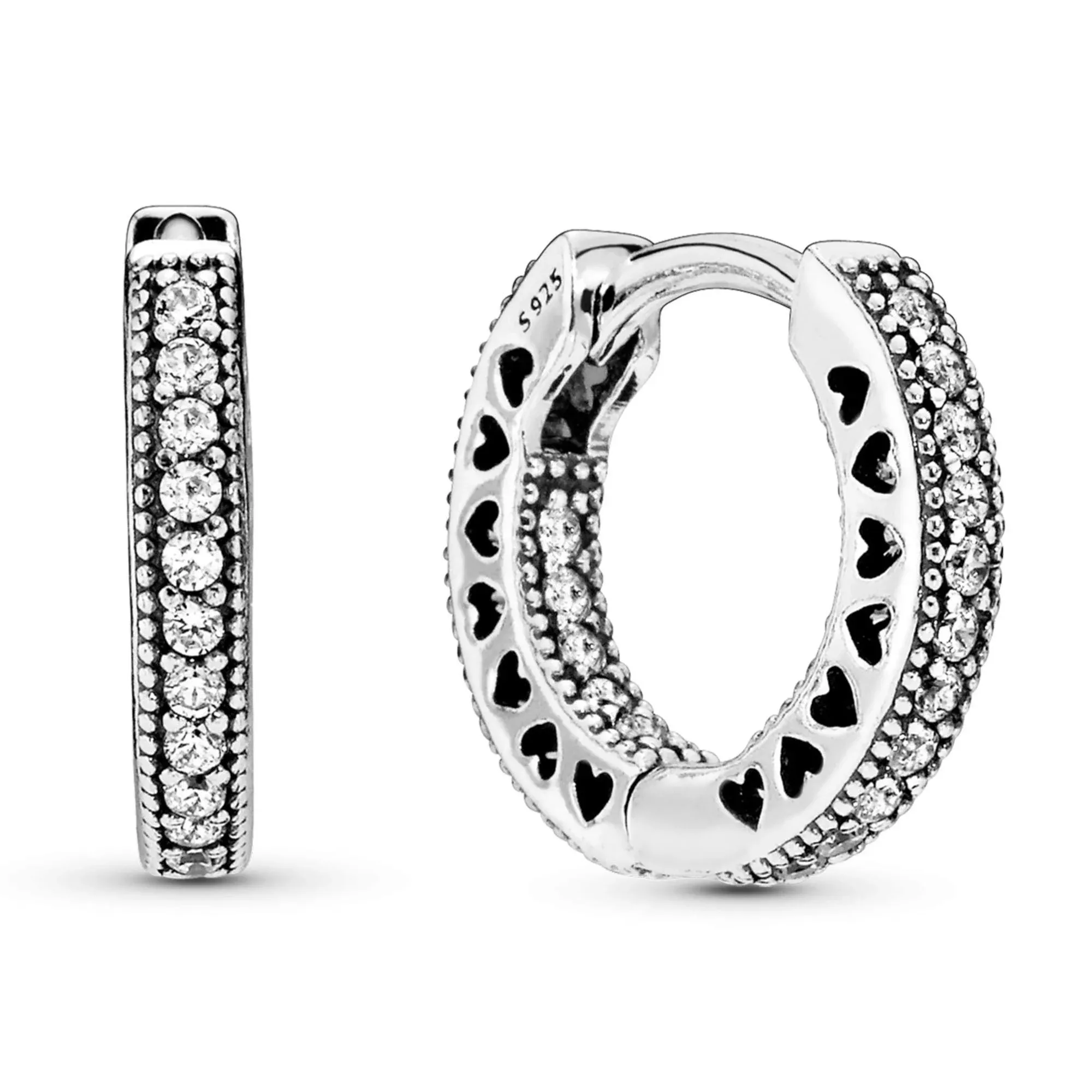 Women Pandora Pavé Heart Hoop Earrings