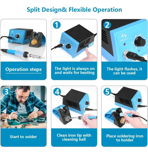 Tilswall Lötstation, 65 W Lötkolben-Set mit intelligenter Temperaturregelung (200.0 °C - 480.0 °C), Lötdraht mit 5 Eisenspitzen, Lötübungsset für Schullabor, Hobby-Elektronik, Anfänger