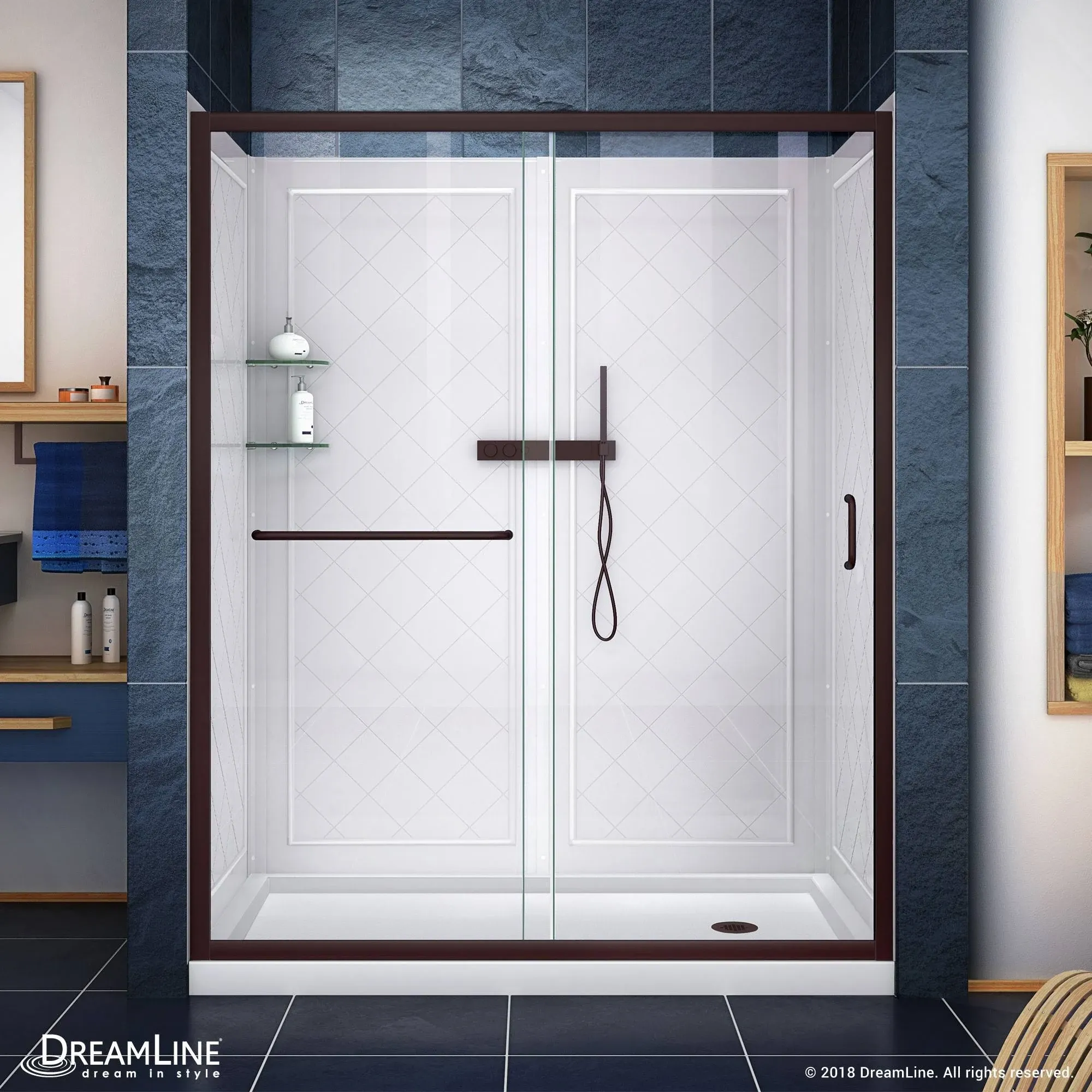 DreamLine Infinity-Z 30 in. D x 60 in. W x 76 3/4 in. H Clear Sliding Shower Door ...