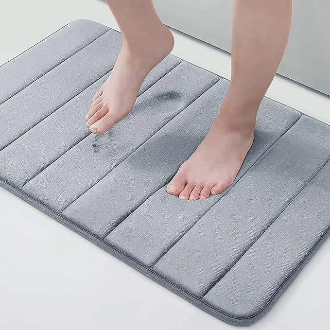 Buganda Memory Foam Soft Bath Mats - Non Slip Absorbent Bathroom Rugs Rubber Back Runner Mat for Kitchen Bathroom Floors 17 inch x 24 inch, Grey, Gray