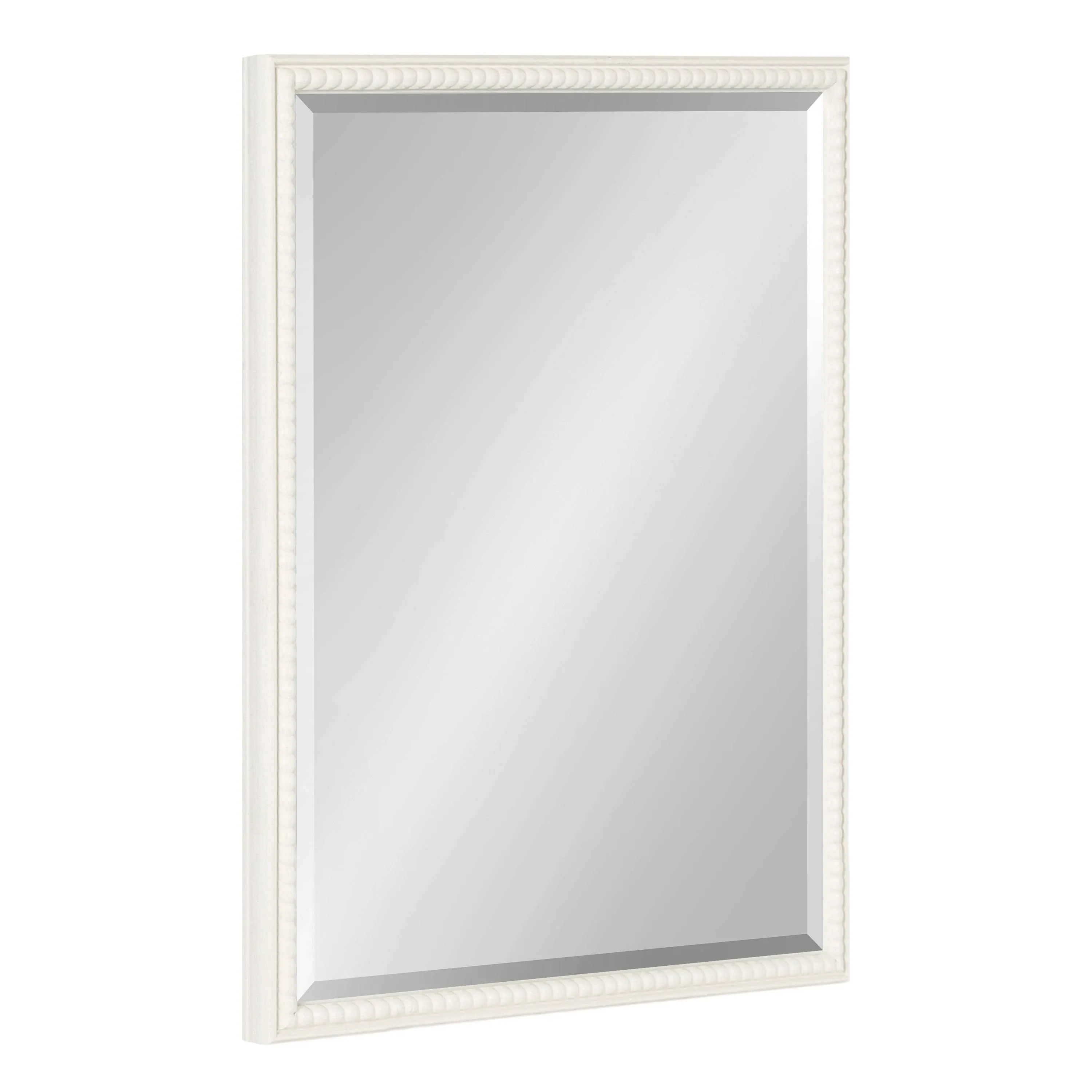 Kate and Laurel Makenna Traditional Rectangle Wall Mirror, 18 x 24, Soft White, Beaded Vintage Bathroom Mirror with Ornate Detailing and Beveled Edge Design