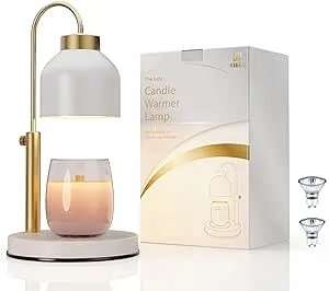 Candle Warmer Lamp, with 2 Bulbs,Timer & Dimmer,Compatible with Large Yankee Candle Jars,3 Wick Candles,Height Adjustable Electric Top Candle Melter,White,110-120v