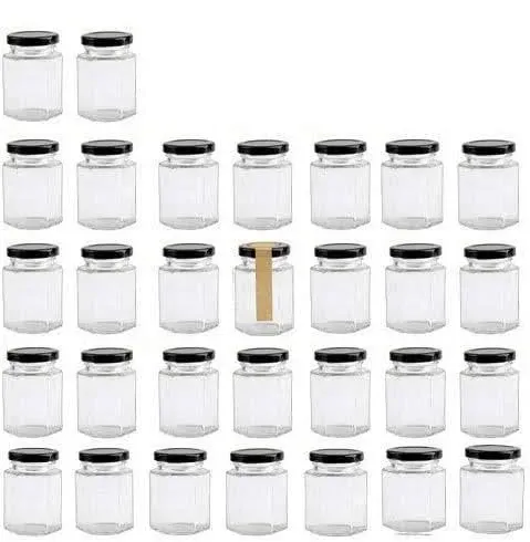 Encheng 4 oz Clear Hexagon Small Glass Jars with Lids (30 Pack)