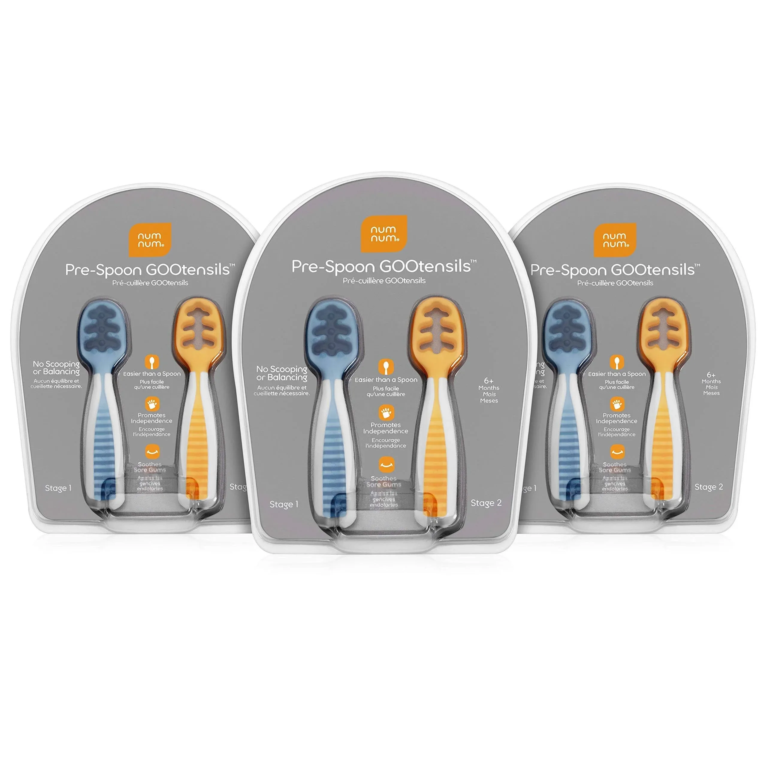 NumNum Pre-Spoon GOOtensils Baby Spoon Set (Stage 1 + Stage 2) BPA Free Silicone