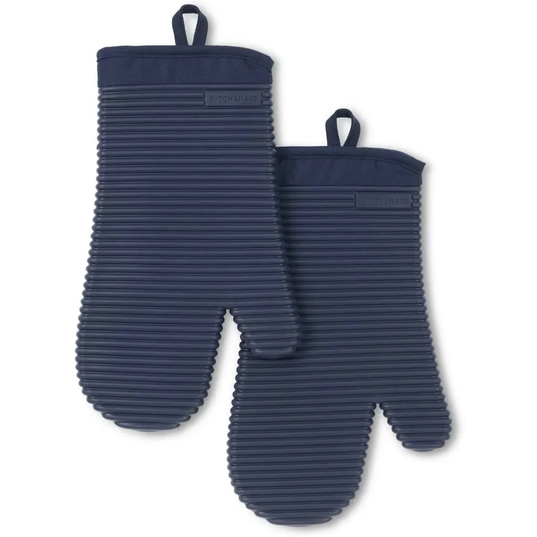 KitchenAid Ribbed Soft Silicone Ink Blue Oven Mitt Set (2-Pack)