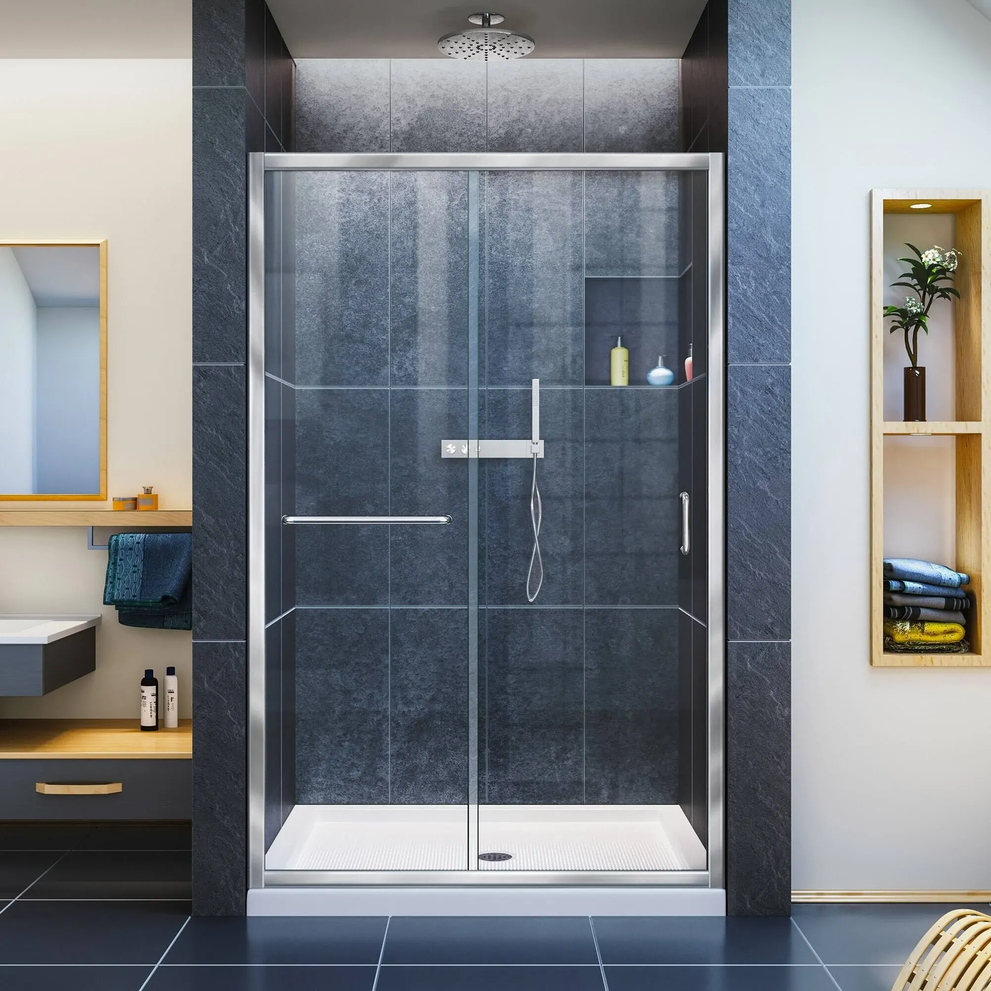 Infinity-Z 44 to 48 in. x 72 in. Semi-Frameless Sliding Shower Door in Brushed Nickel