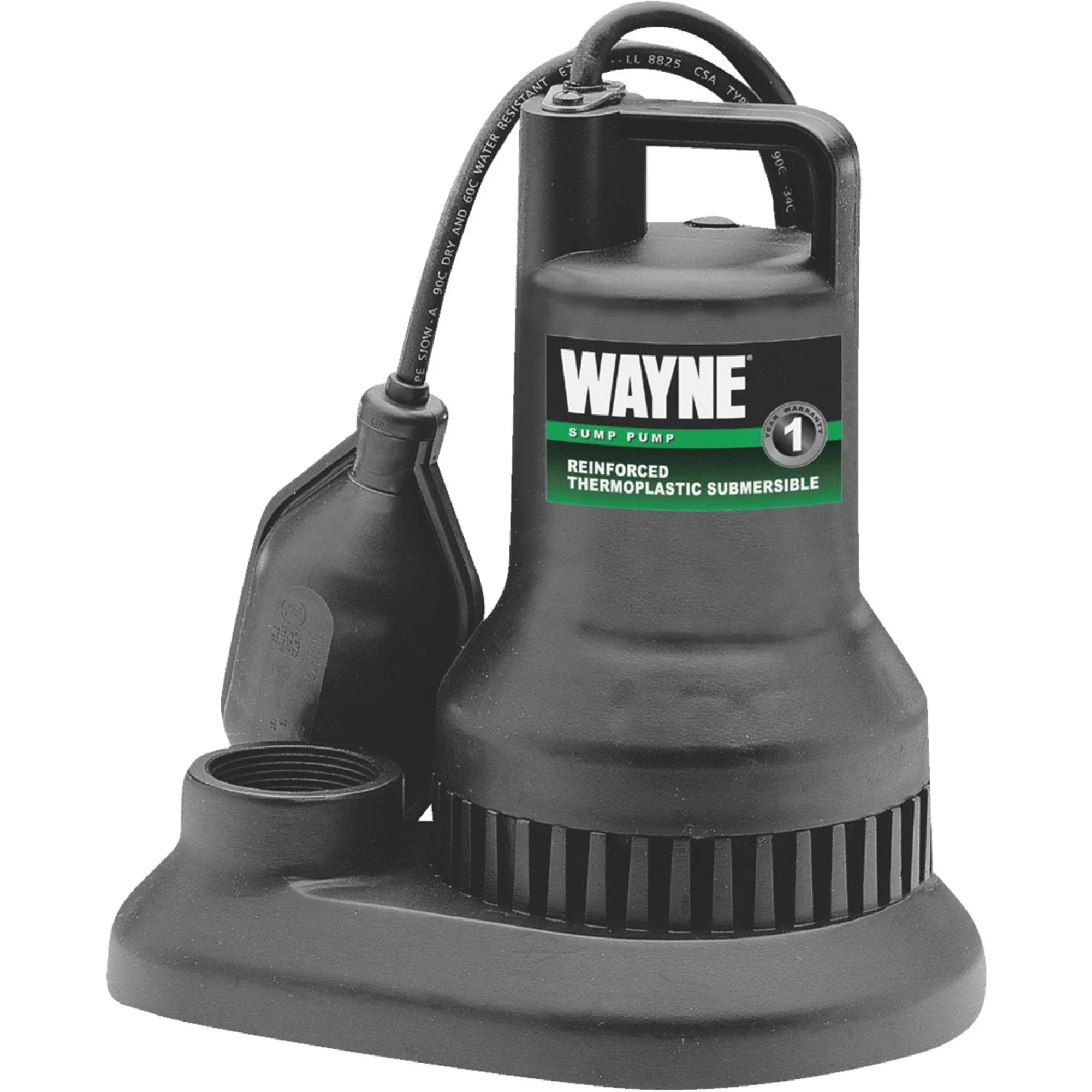 Wayne 1/3 HP 3000 GPH 50 GPM Sump Pump Submersible Thermoplastic Basement WST33 