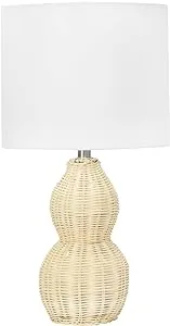 Creative Co-Op Boho Sculptural Woven Rattan Table Lamp with White Linen Shade, Natural