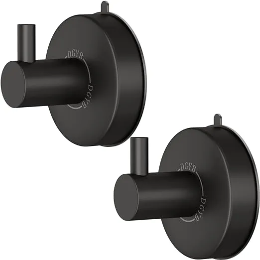 DGYB Suction Cup Hooks for Shower Set of 2 Towel Hooks for Bathrooms Sus 304 Stainless Steel Matte Black Shower Hooks for Loofah 15 lb Bathroom Hooks