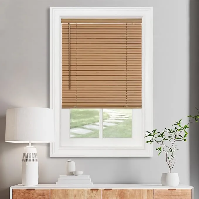 Cordless Light Filtering Mini Blind - 27 Inch Length, 64 Inch Height, 1" Slat Size - Woodtone - Cordless GII Morningstar Horizontal Windows Blinds for Interior by Achim Home Decor