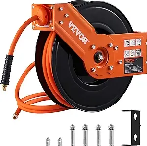 VEVOR Retractable Air Hose Reel, 3/8 IN x 50 FT Hybrid Air Hose Max 300PSI, Air Compressor Hose Reel with 5 ft Lead in, Ceiling/Wall Mount Enclosed Air Reel, 180° Swivel Mount