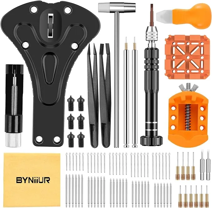 BYNIIUR Watch Repair Tool Kit, Watch Band Link Tool Set 127 Pcs Watch Case Opener Spring Bar with Carrying Bag, Replace Watch Battery Helper Multi Functional Tools with User Manual for Beginner