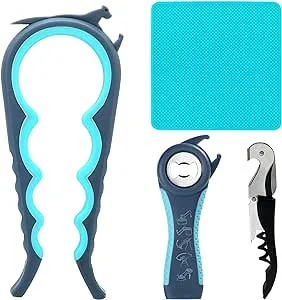 Latest Jar Opener Bottle Opener for Seniors with Arthritis,Weak Hands, Jar Lid Opener Tool with Rubber Jar Gripper Pad and Corkscrew Wine Opener