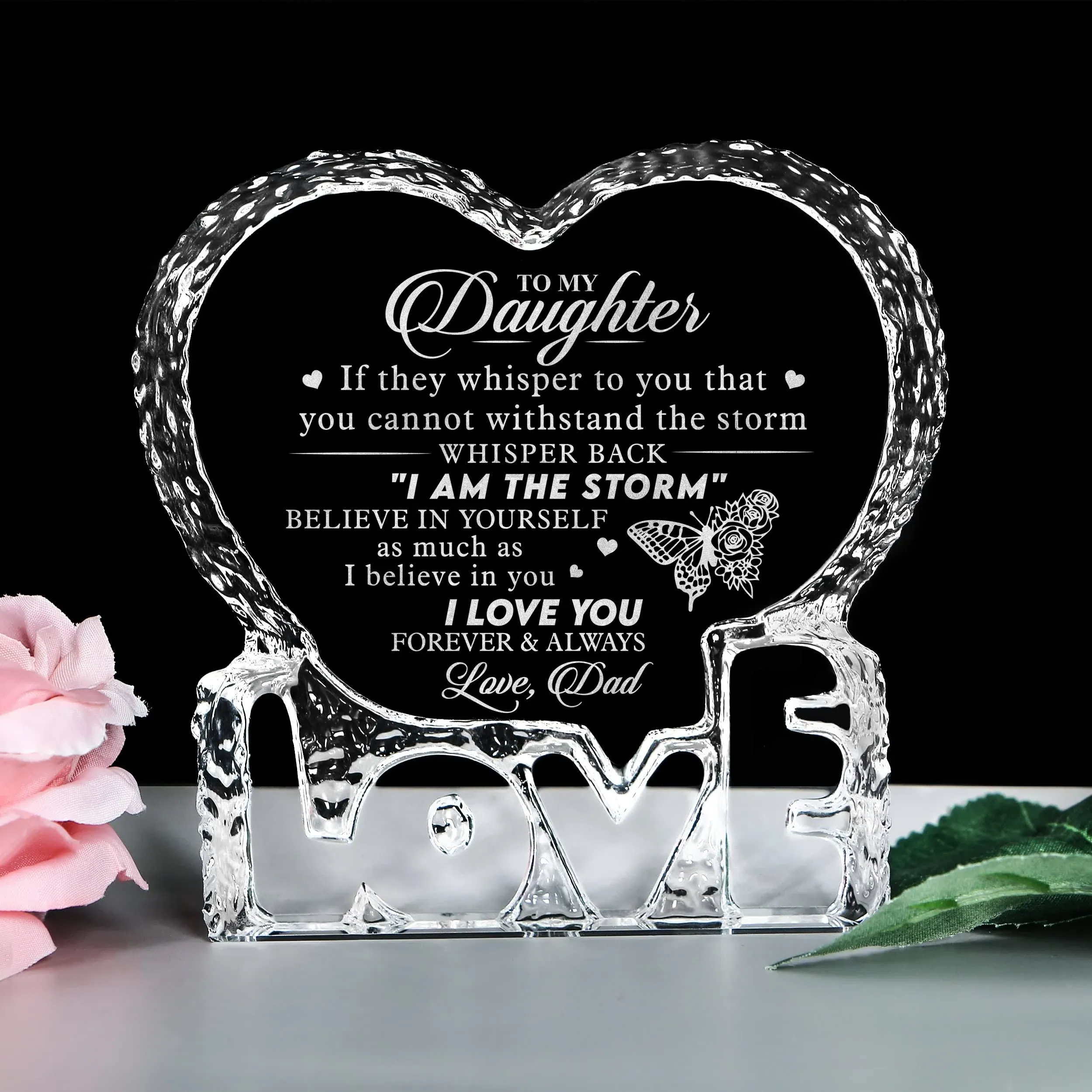 Birthday Gift for Daughter from Dad, Engraved Heart Crystal Home Décor Plaque ...